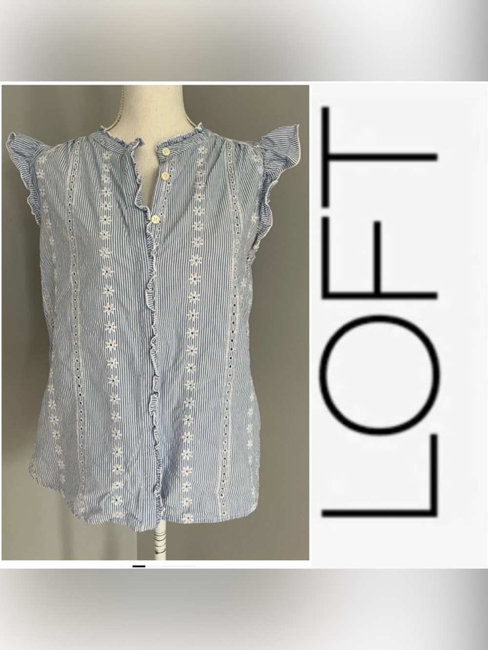 Cute Loft eyelet sleeveless top in white and blue size M